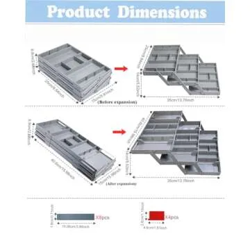 Yeeyuue 3 Tier Drawer Organizer - Expandable Junk Drawer Organizer - Small Drawer Organizer - Multi Level Folding Smart Drawer Organizer for Makeup, Jewelry, Desk, Office Drawers(1 Row 3 Tier-Grey）