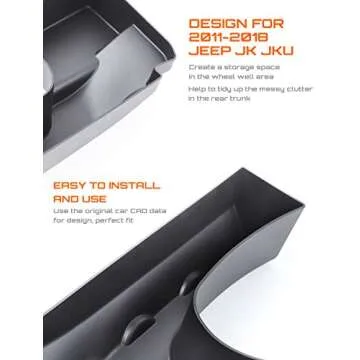 Savadicar Wheel Well Storage Bin, Rear Trunk Organizer, Cargo Storage Tray for 2011-2018 Jeep Wrangler JK JKU 2/4 Door, Interior Storage Expansion Accessories, Left Side, Black, 1 PCS