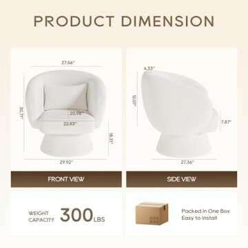 Swivel Accent Chair Barrel Chair, Modern Swivel Chair Sherpa Teddy Upholstered Armchair with Lumbar Pillow, 360° Swivel Round Chair Boucle Arm Chairs for Living Room/Bedroom/Nursery-White