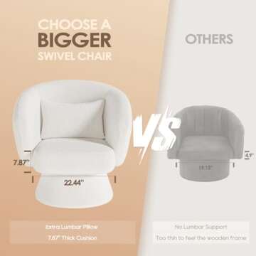 Swivel Accent Chair Barrel Chair, Modern Swivel Chair Sherpa Teddy Upholstered Armchair with Lumbar Pillow, 360° Swivel Round Chair Boucle Arm Chairs for Living Room/Bedroom/Nursery-White