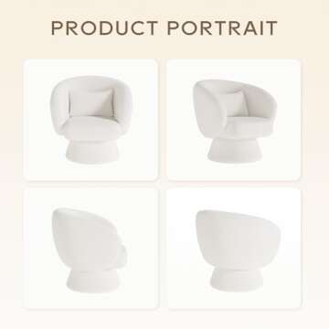 Swivel Accent Chair Barrel Chair, Modern Swivel Chair Sherpa Teddy Upholstered Armchair with Lumbar Pillow, 360° Swivel Round Chair Boucle Arm Chairs for Living Room/Bedroom/Nursery-White