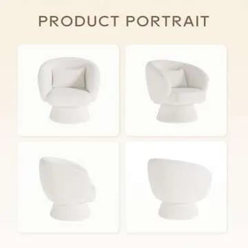 Swivel Accent Chair Barrel Chair, Modern Swivel Chair Sherpa Teddy Upholstered Armchair with Lumbar Pillow, 360° Swivel Round Chair Boucle Arm Chairs for Living Room/Bedroom/Nursery-White
