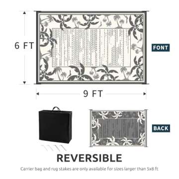 COCOER Outdoor-Rug 6x9 ft Waterproof Reversible Outdoor Plastic Straw Rug RV Indoor Outdoor Carpet Q...