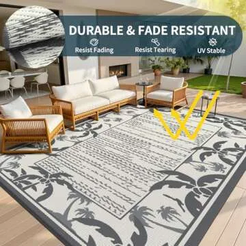 COCOER Outdoor-Rug 6x9 ft Waterproof Reversible Outdoor Plastic Straw Rug RV Indoor Outdoor Carpet Quick Dry Patio Rug Camping Mat for Balcony Backyard Picnic Beach-Grey&Beige