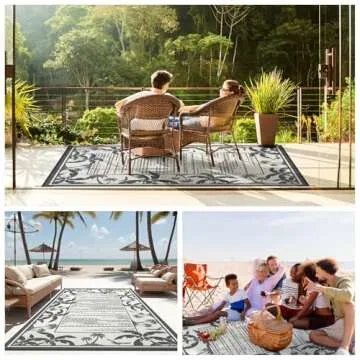COCOER Outdoor-Rug 6x9 ft Waterproof Reversible Outdoor Plastic Straw Rug RV Indoor Outdoor Carpet Quick Dry Patio Rug Camping Mat for Balcony Backyard Picnic Beach-Grey&Beige