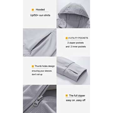 GMTTFOUR UPF 50+ UV Sun Protection Women's Clothing Zip Up Hoodie Long Sleeve Fishing Running Hiking Jacket Outdoor Performance Shirt(Light Blue,XL)