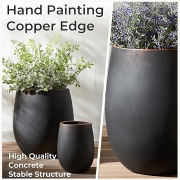 Wallowa Large Round Concrete Planter Set with Drainage Holes