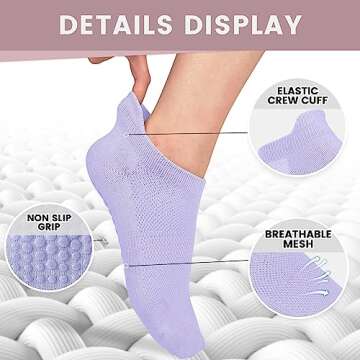 lilisilk 6 Pairs Pilates Socks with Grips for Women-Non-Slip Yoga Socks for Ballet Dance Barefoot Workout Pregnant Crew Socks
