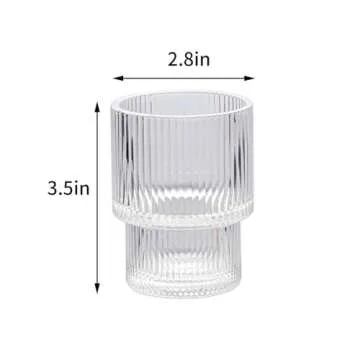 XKXKKE 7 oz Ribbed Drinking Glasses Set of 6, Clear Vintage Iced Coffee Cups Glassware, Highball Glasses Ridged Glass Tumbler for Coocktail, Whiskey, Beer, Water