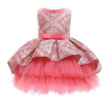 VEOAY High Low Sleeveless Girl Dress Baby Girl Baptism Dress Vintage Dress Dress (Watermelon 90)