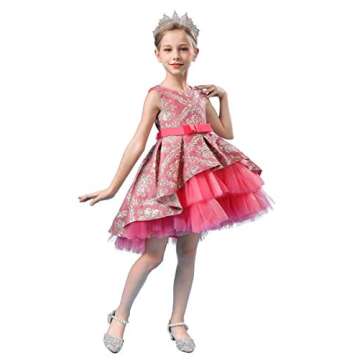 VEOAY High Low Sleeveless Girl Dress Baby Girl Baptism Dress Vintage Dress Dress (Watermelon 90)