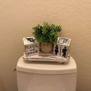 Farmhouse Wood Tray Rustic Wooden Pedestal 12 * 5.5 * 2 inches Decorative Wood Riser for Farmhouse Kitchen Counter Bathroom Room Decor (White)