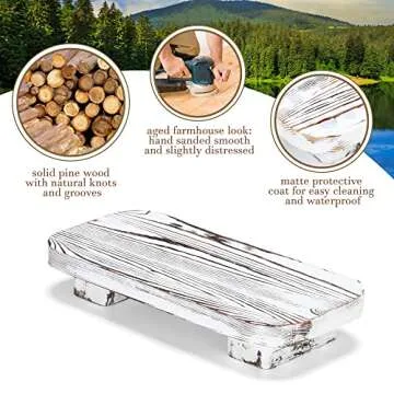 Farmhouse Wood Tray Rustic Wooden Pedestal 12 * 5.5 * 2 inches Decorative Wood Riser for Farmhouse Kitchen Counter Bathroom Room Decor (White)