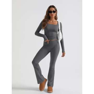 Trendy Queen Womens Two Piece Lounge Sets - Long Sleeve Tops & Flare Pants