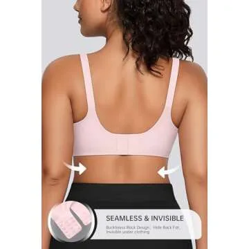 OEAK Womens Comfortable Bras Wireless V Neck Bra Full Coverage Bralettes Seamless Tshirts Bras Push Up Bras with Extender S Pink