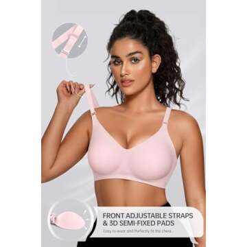 OEAK Womens Comfortable Bras Wireless V Neck Bra Full Coverage Bralettes Seamless Tshirts Bras Push Up Bras with Extender S Pink