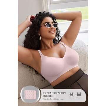 OEAK Womens Comfortable Bras Wireless V Neck Bra Full Coverage Bralettes Seamless Tshirts Bras Push Up Bras with Extender S Pink