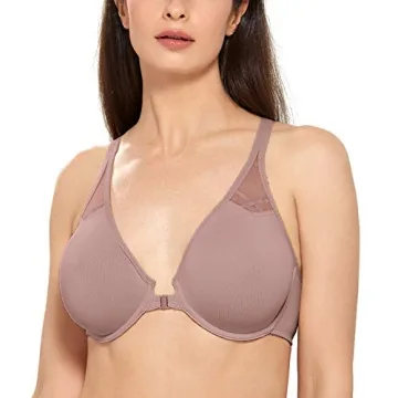 DELIMIRA Women's Comfort Plus Size Front Closure Racerback Bra - Mochaccino 34C