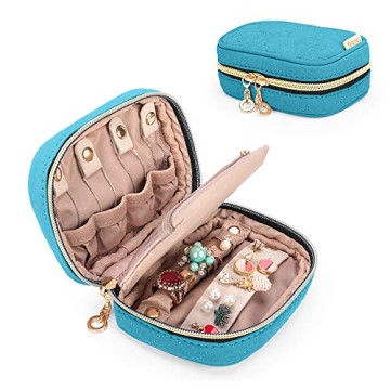 Teamoy Mini Jewelry Travel Case - Compact & Organized Teal Storage for Earrings, Necklaces, Rings