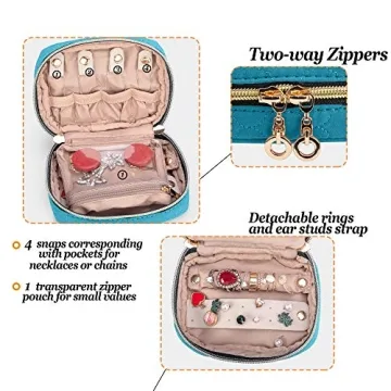 Teamoy Mini Jewelry Travel Case Compact Teal Organizer