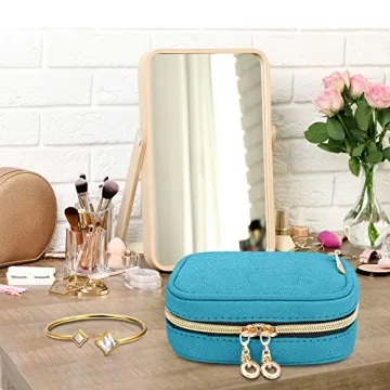 Teamoy Mini Jewelry Travel Case Compact Teal Organizer