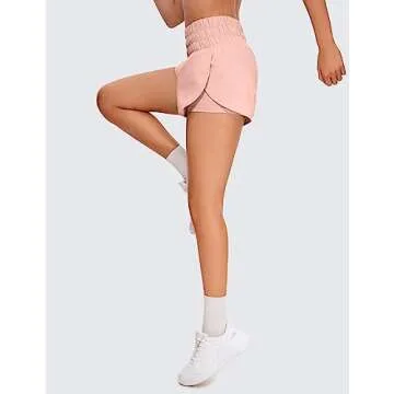 CRZ YOGA 2 in 1 High Waisted Running Shorts for Women 3" - Split Breathable for Athletic Tennis Gym Workout with Pockets Puff Pink Medium