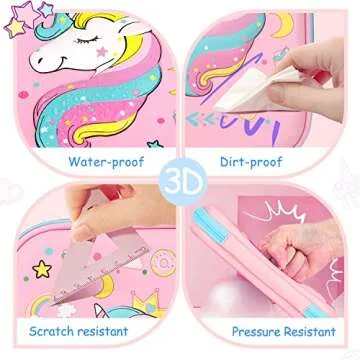 homicozy Pencil Case for Girls,Cute Unicorn Stationary Set for Kids,3D EVA School Large Capacity Pencil Pen Box with Compartment,School Supplies for Girls,Back to School Gifts for Kids,Pink