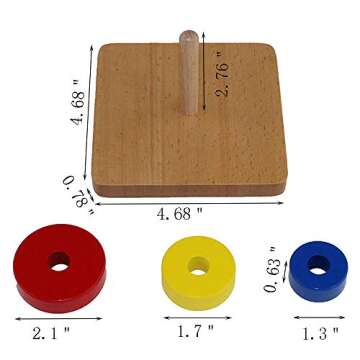 Kghios Montessori Infant Toys Materials for Toddlers 6 Months-1-2 Year Old Babies Infant & Toddler Materials Discs on Horizontal Dowel 4 in 1