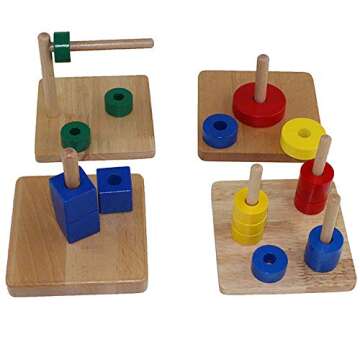 Kghios Montessori Infant Toys Materials for Toddlers 6 Months-1-2 Year Old Babies Infant & Toddler Materials Discs on Horizontal Dowel 4 in 1
