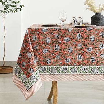 Labhanshi Indian Handblock Print Pre-Washed Cotton Floral 60x90 Inch Rectangle 6-Seater Tablecloth|R...