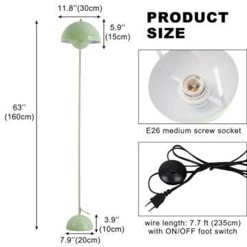 COSYLUX Modern Floor Lamp for Living Room, Industrial Tall Standing Lamp for Bedroom, Metal Shade Reflecting Light Reading Floor Lamp for Office, Nursery Room, Corner(Pastel Green)