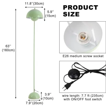 COSYLUX Modern Floor Lamp for Living Room, Industrial Tall Standing Lamp for Bedroom, Metal Shade Reflecting Light Reading Floor Lamp for Office, Nursery Room, Corner(Pastel Green)