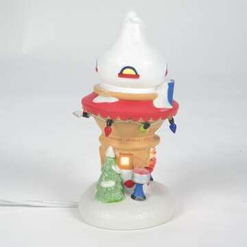Department 56 North Pole Village Santa's Dairy Queen Cone House Lit Building