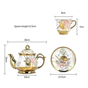 DaGiBayCn 20 Piece European Ceramic Tea Set Coffee set Porcelain Tea SetWith Metal Holder,flower tea set Red Rose Painting,160ML/Cup,460ML/Pot (Large version).