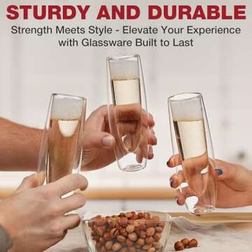 Eparé Stemless Champagne Flutes Glass - Set of 2 Double Wall Mimosa & Champagne Glasses - Lightweight Stemless Prosseco Glasses - 2024 Bridesmaid Champagne Flute for Bridal Shower