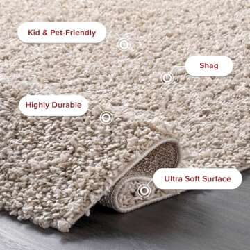 nuLOOM Kara Solid Shag Area Rug - 3x5 Accent Shag Rug Casual Beige Rugs for Living Room Bedroom Dining Room Nursery Entryway