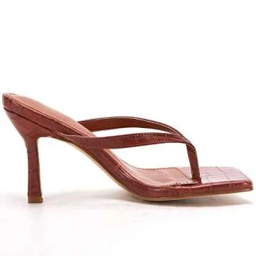 VETASTE Womens Kitten Thong Heels Square Toe Heeled Flip Flops Mule Stiletto Dress Party Sandals