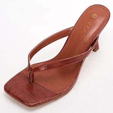 VETASTE Womens Kitten Thong Heels Square Toe Heeled Flip Flops Mule Stiletto Dress Party Sandals