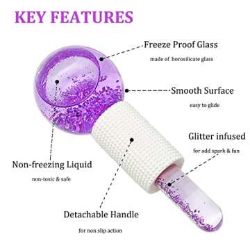 LKSDJGOH Cold Globes for Facials, Ice Roller Balls Facial Globes, Cooling Globes for Face, Eye & Neck, Puffiness & Headache Relief, Facial Cooling Roller with Glitters, Set of 2(Purple)