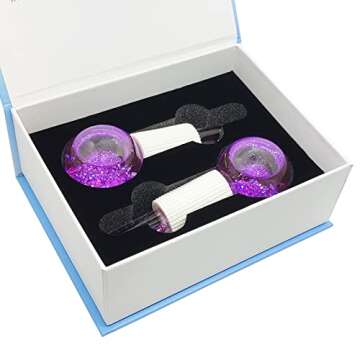 LKSDJGOH Cold Globes for Facials, Ice Roller Balls Facial Globes, Cooling Globes for Face, Eye & Neck, Puffiness & Headache Relief, Facial Cooling Roller with Glitters, Set of 2(Purple)