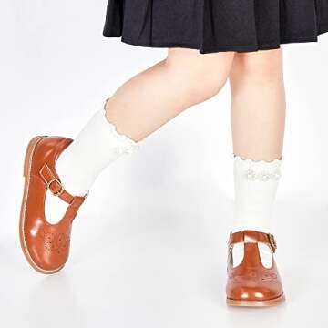 Kiderence Toddler Little Girls Mary Jane Dress Shoes School Oxford for Girls Brown Flats Size 6M