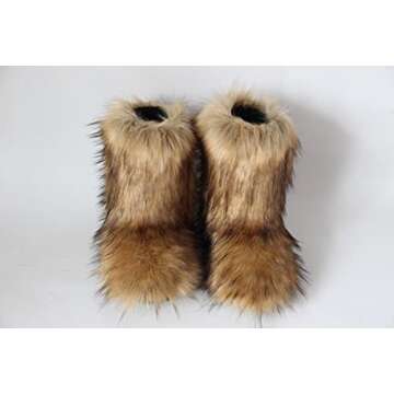 Gegefur Women's Faux fur Boot Furry Fluffy Short Snow Boot Mid-Calf Boots Warm Comfortable Outdoor F...