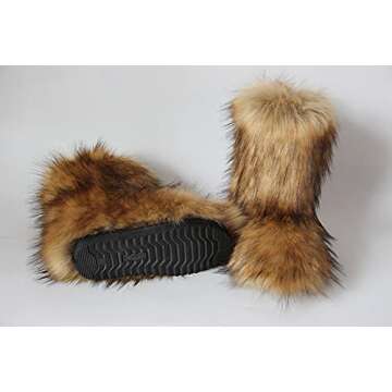 Gegefur Women's Faux fur Boot Furry Fluffy Short Snow Boot Mid-Calf Boots Warm Comfortable Outdoor Flat Shoes (Faux Raccoon, numeric_10)