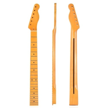 WomeYork Matte Yellow Electric Guitar Neck Replacement DIY Guitar Parts 22 Frets Maple Fretboard Bol...