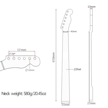 WomeYork Matte Yellow Electric Guitar Neck for DIY Builds