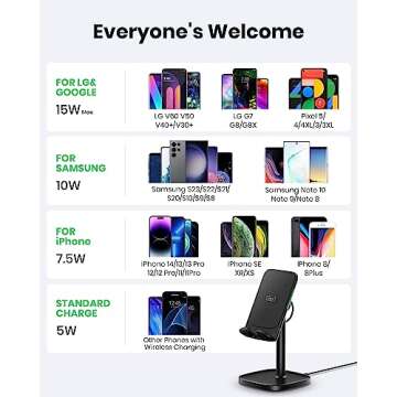 INIU Wireless Charger Stand, 15W Fast Wireless Charging Stand, Adjustable Angle Charger Dock Phone Holder, Wireless Charging Station Compatible with iPhone 15 14 13 12 11 Pro/Max Samsung S22 S21 Pixel