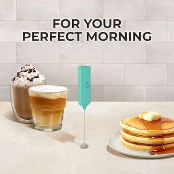 Powerful Milk Frother Wand - Mini & Mighty Handheld Drink Mixer - Portable Coffee Frother For Latte, Cappuccino, Matcha, Hot Chocolate, Creamer - Aqua