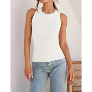 ZESICA Womens Ribbed High Neck Summer Tank Tops