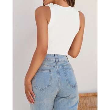 ZESICA Womens Ribbed High Neck Summer Tank Tops