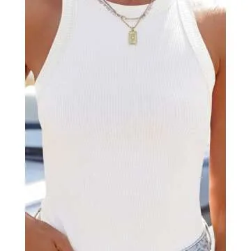 ZESICA Womens Ribbed High Neck Summer Tank Tops